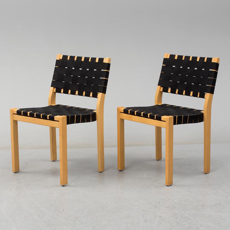 Six end of the 20th century model 611 chairs by Alvar Aalto for Artek, Finland.