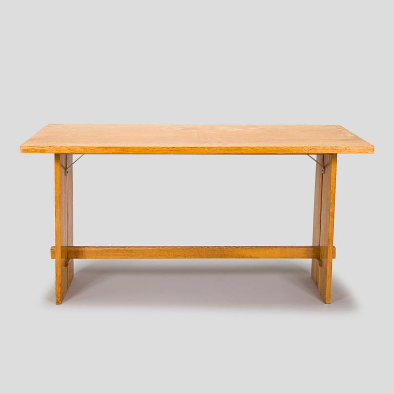 Dining table and two benches, mid-20th century.