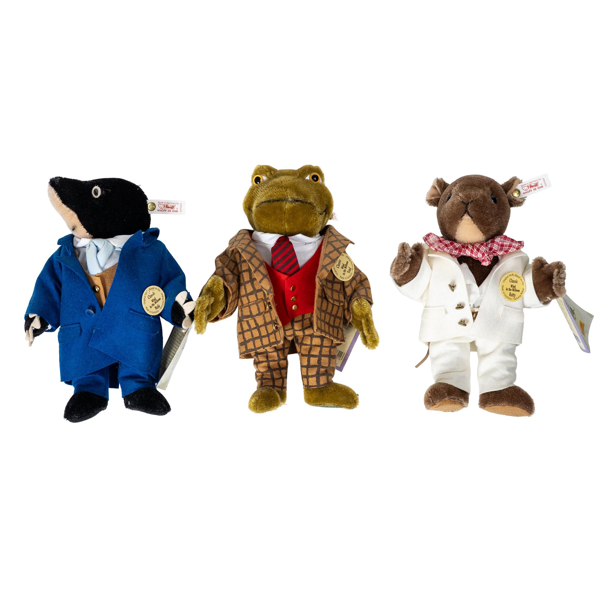 Steiff, toy animals, 3 pcs, Ratty, Toad and Mole.