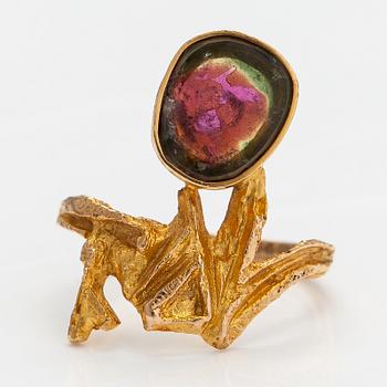 "Pond in the forest", A 14K gold ring with a tourmaline. Lapponia 1971.