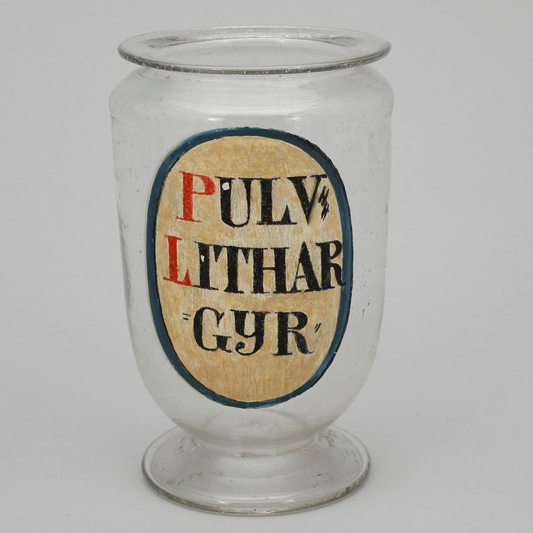 APOTEKSKRUS, två stycken, glas. 1800-tal.