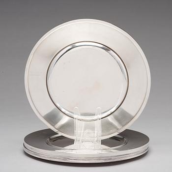 Johan Rohde, a set of six sterling plates, Georg Jensen, Copenhagen post 1945, design nr 587C.