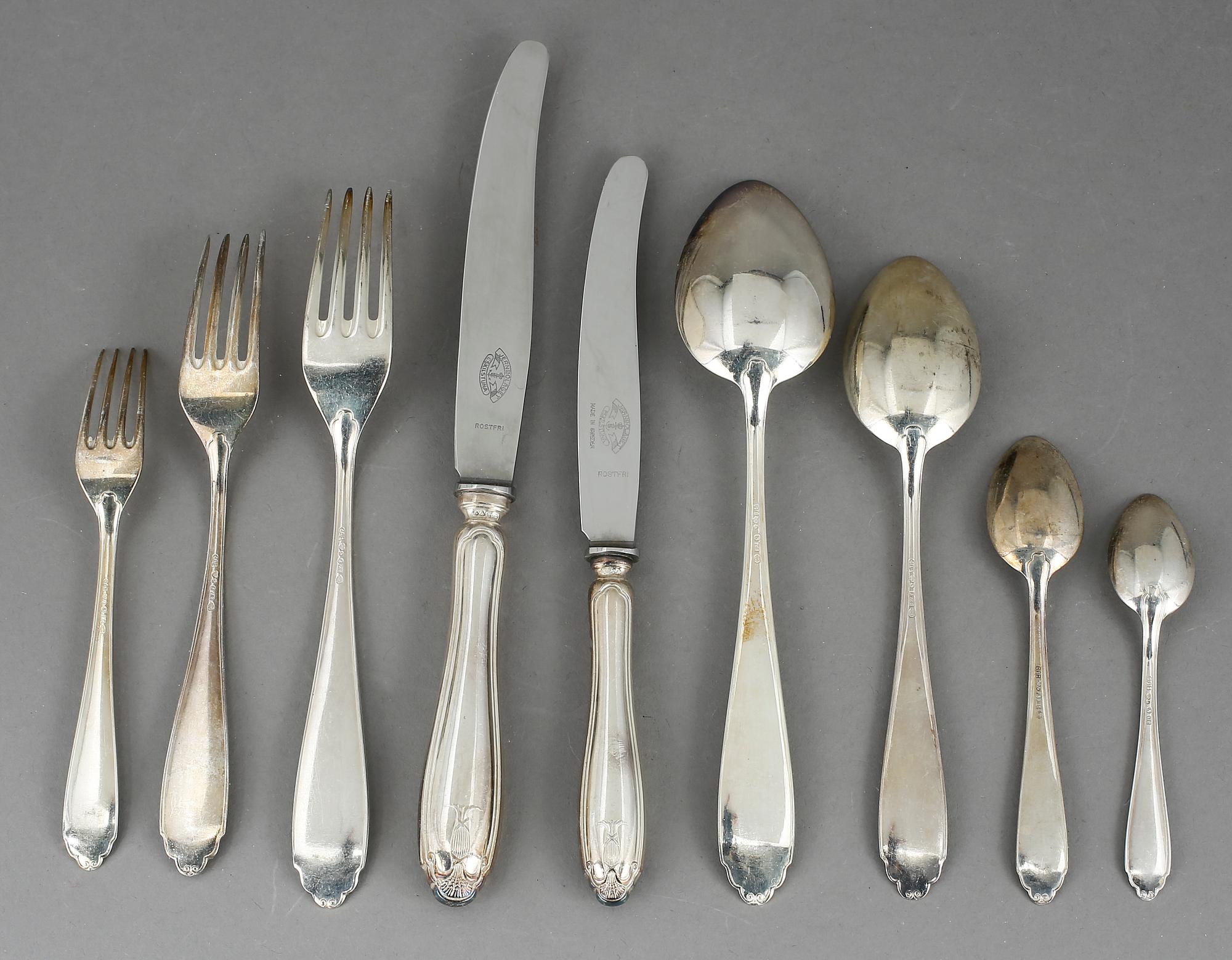 BESTICKSERVISDELAR, 108+1+2, silver, GAB Stockholm, 1900-talets mitt.Vikt ca 2850 gram.