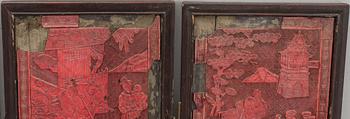 A four panel lacquer screen, Qing dynasty, 19th Century.