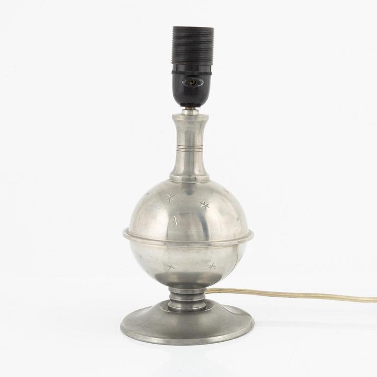 J.L. Hultman, a Swedish Grace pewter table light, Stockholm, 1931.