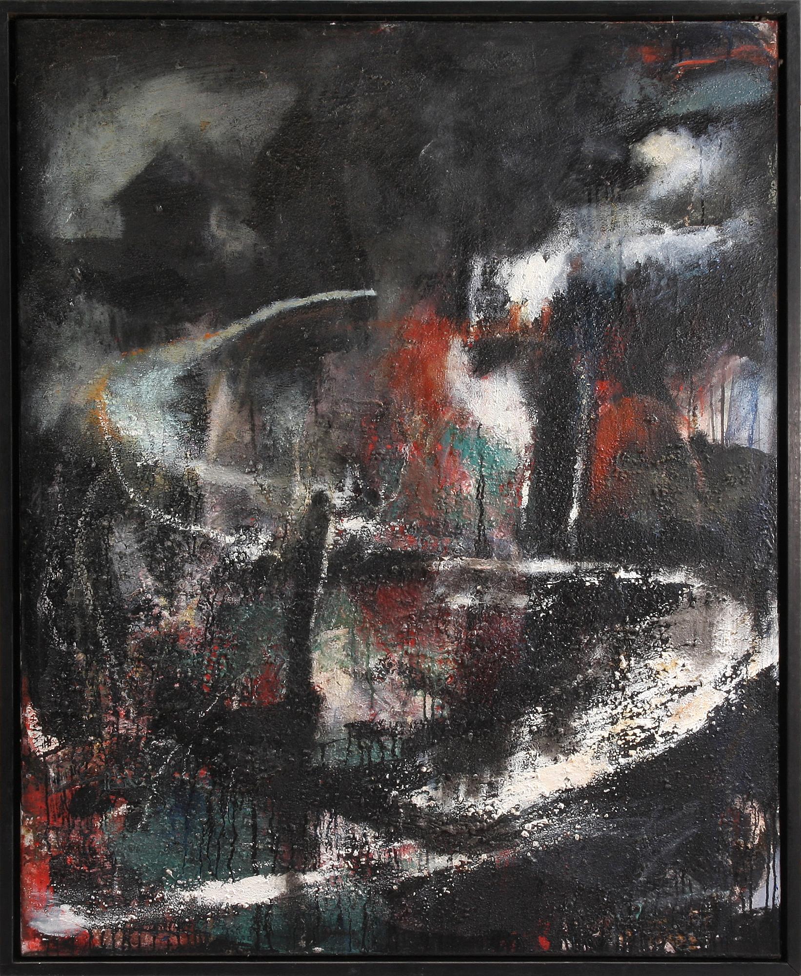 OKÄND KONSTNÄR, blandteknik på duk, otydlig sign samt dat 1987 a' tergo.