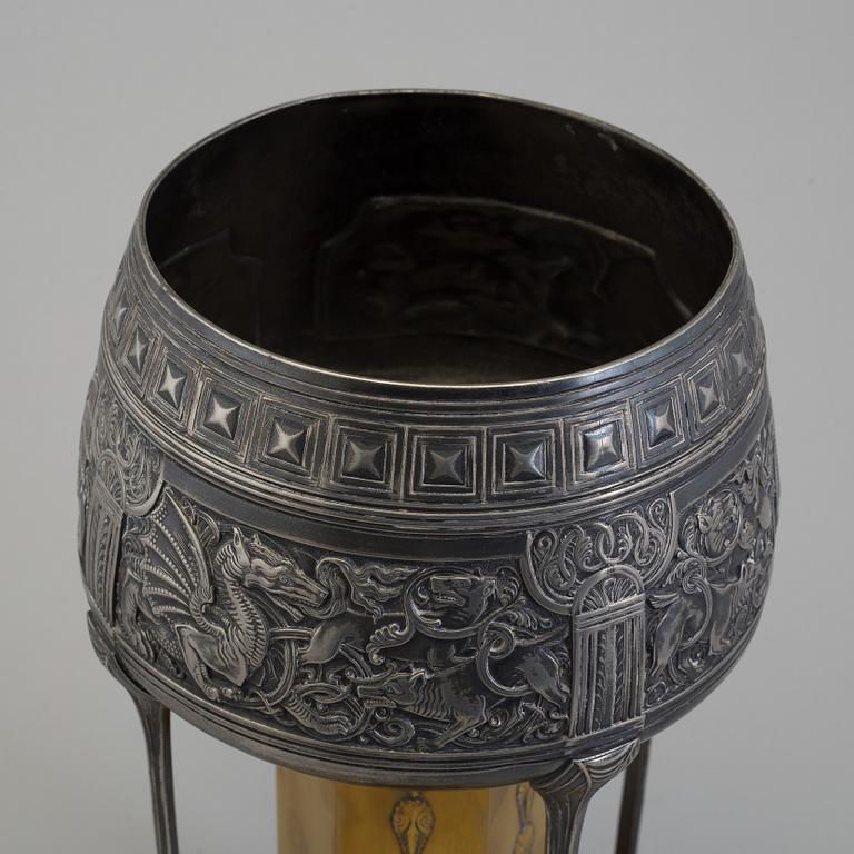 A early 20th century Jugend Wurttembergische Metallwarenfabrik (WMF) EPNS vase from Germany.