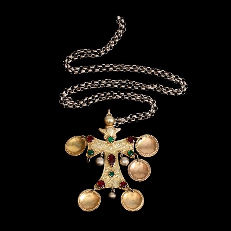 STRIGLAKORS, silver med färgade glasstenar. 1800-tal.