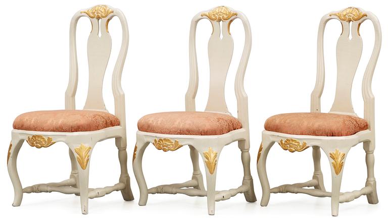 Three Swedish Rococo 18th century chairs.