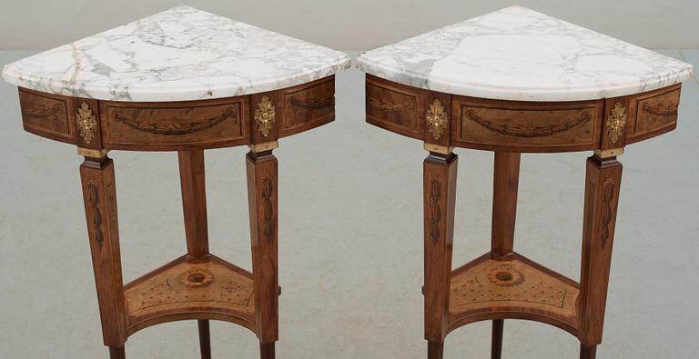 A pair of Gustavian corner tables by Georg Haupt, not signed.