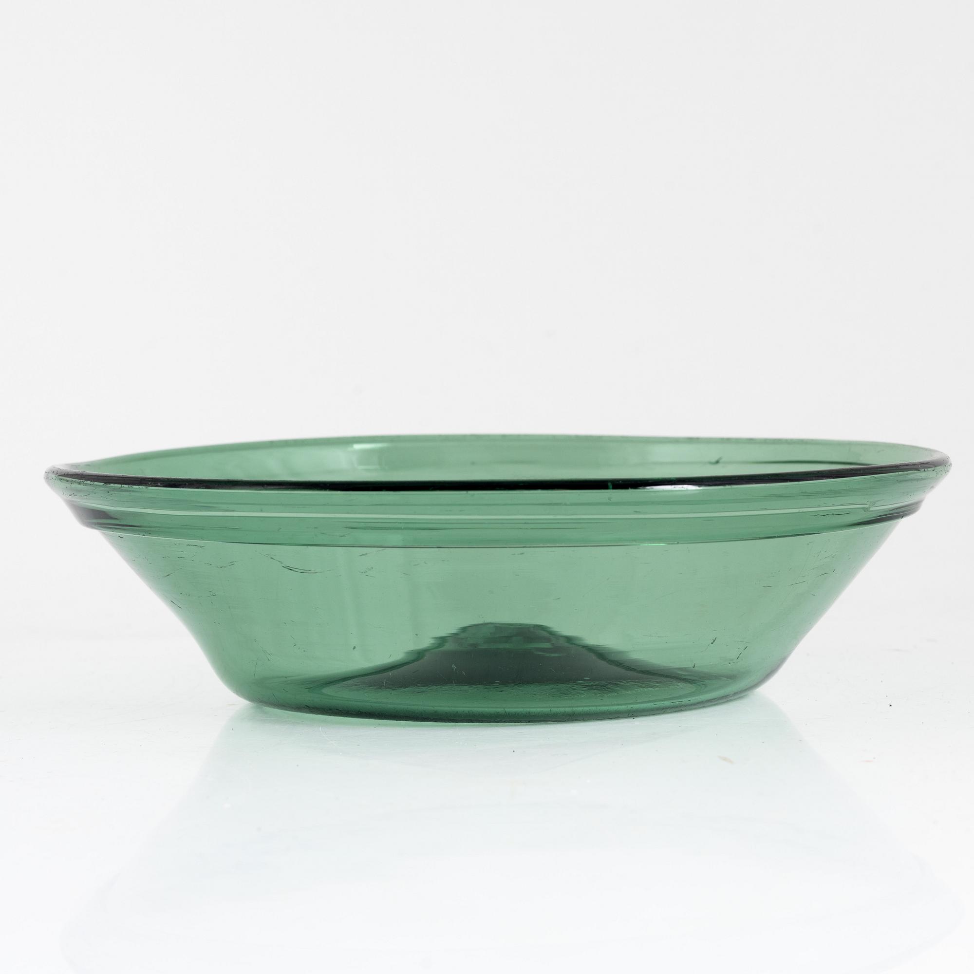 A Swedish pale green glass bowl around year 1800.