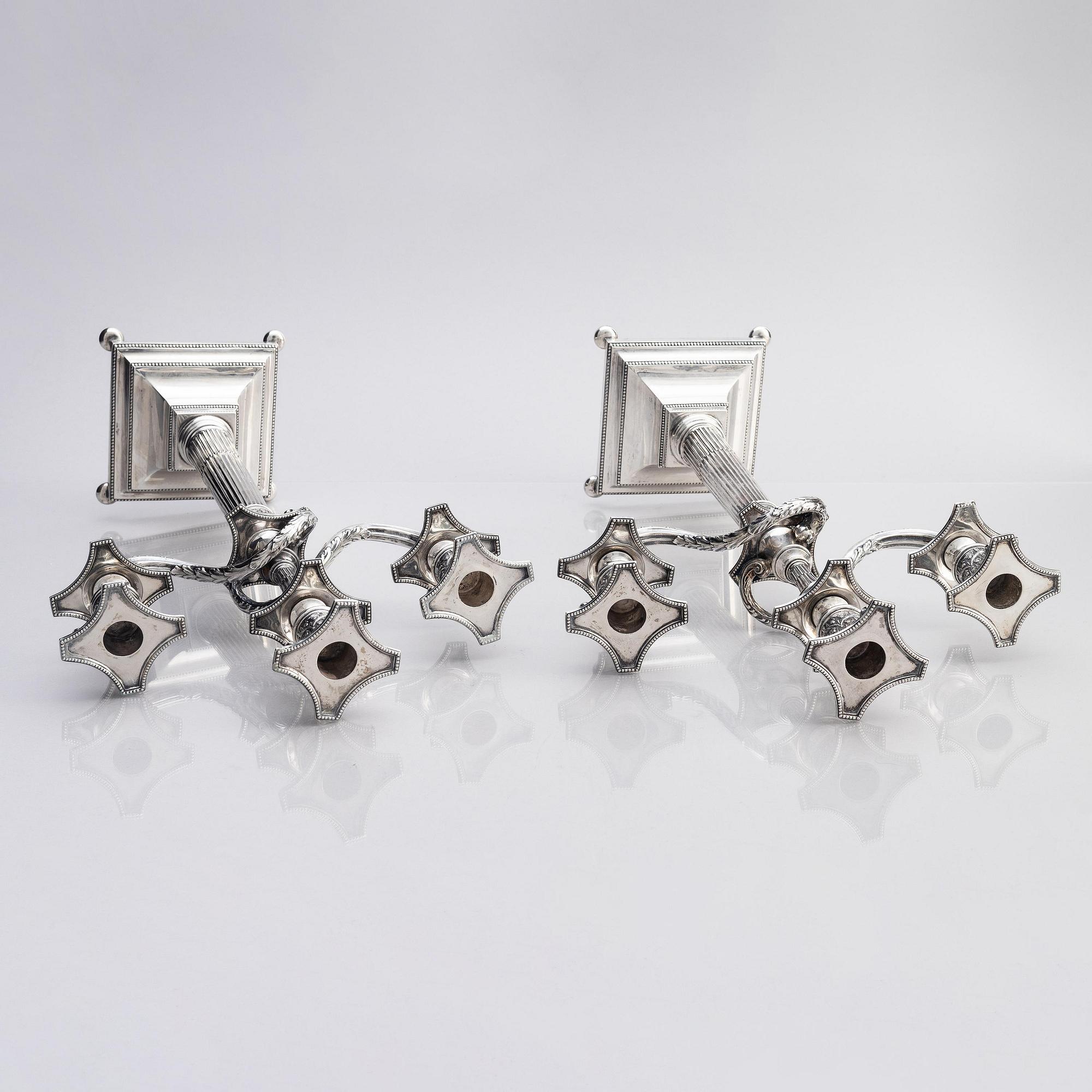 A pair of Swedish late 19th century silver candelabras, marks of Carl Fredrik Carlman (Ryno Carlman), Stockholm 1899.