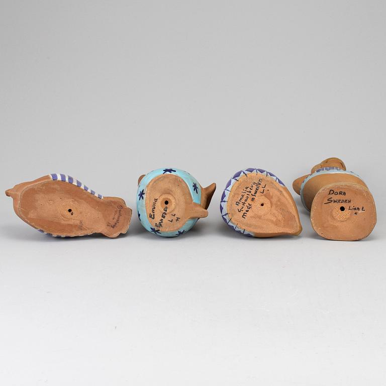 LISA LARSON, figuriner, 4 st, stengods, ABC-flickorna, Gustavsberg, 1958-73.