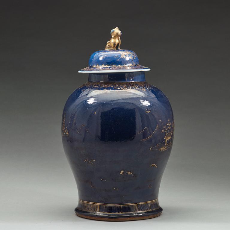 A large blue glazed jar with cover, Qing dynasty, Qianlong (1736-95).