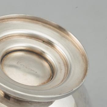 A Swedish silver plated sugar bowl with lid, CG Hallberg, probably designed by Sylvia Stave.