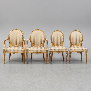 STOLAR samt KARMSTOLAR, 2+2 st, gustaviansk stil, 1900-talets första hälft.