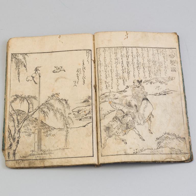 Four Japanese colour woodblock printed books with illustrations, first half of the 19th century.