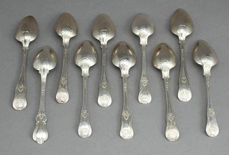BORDSSKEDAR, silver, mestadels Hans Georg Tillström, Stockholm, 1800-tal. Total vikt ca 492 gram.