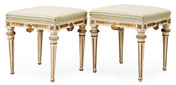 577. A pair of Gustavian stools by E Öhrmark, late 18th Century.