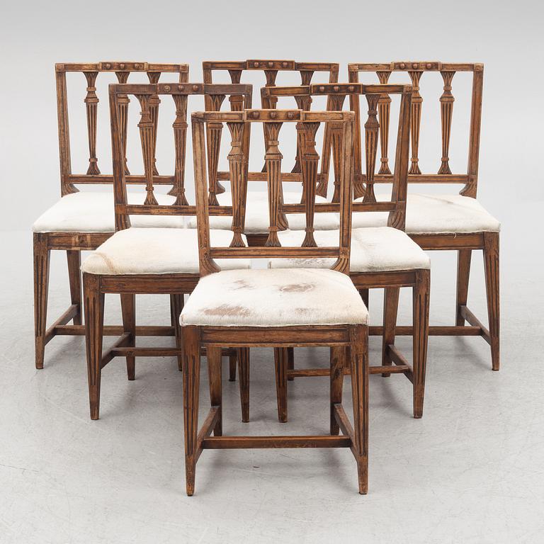 Six late Gustavian chairs, early 18th century.