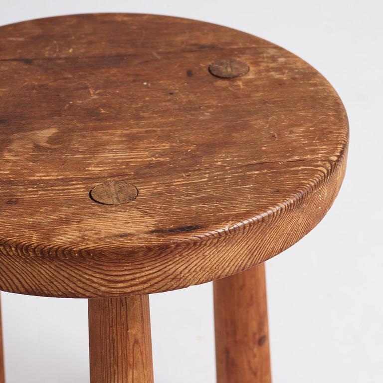 Axel Einar Hjorth, a stained pine 'Skoga' stool, Nordiska Kompaniet, Sweden 1930s.