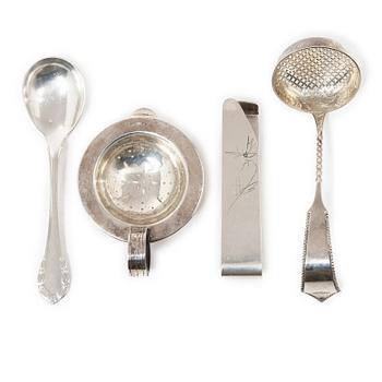 Four silver objects, 20th Century.