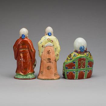 FIGURINER, 3 st, porslin, SHOU LAO, Kina. 1900-tal.