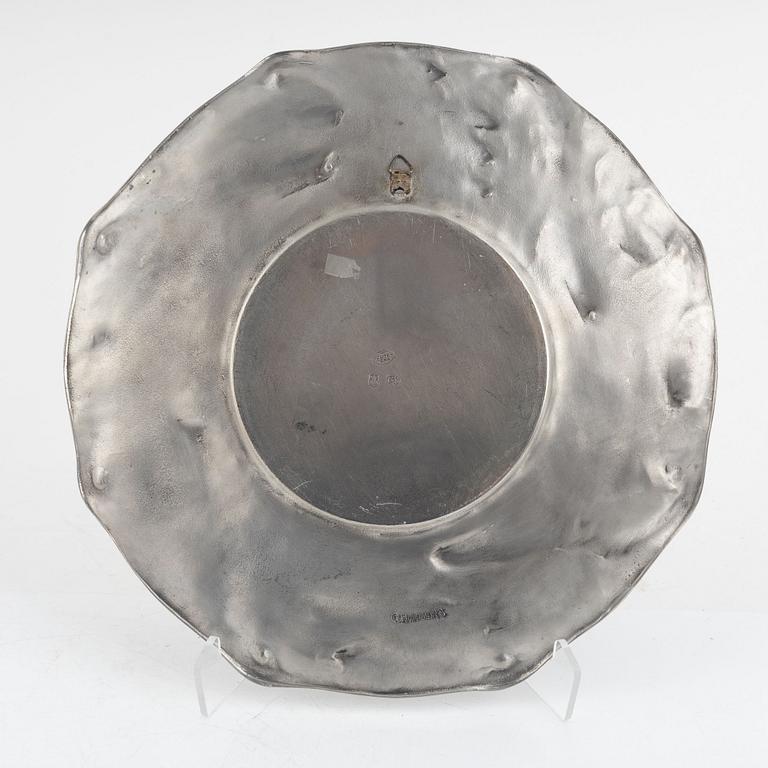 Olof Ahlberg, a pair of pewter candlesticks and a dish, Stockholm, including 1960.