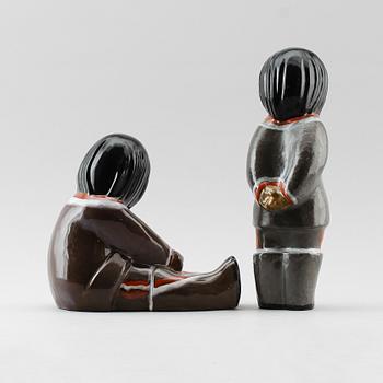 FIGURER, 2 st, keramik, "Eskimå", Vicke Lindstrand, Upsala-Ekeby.