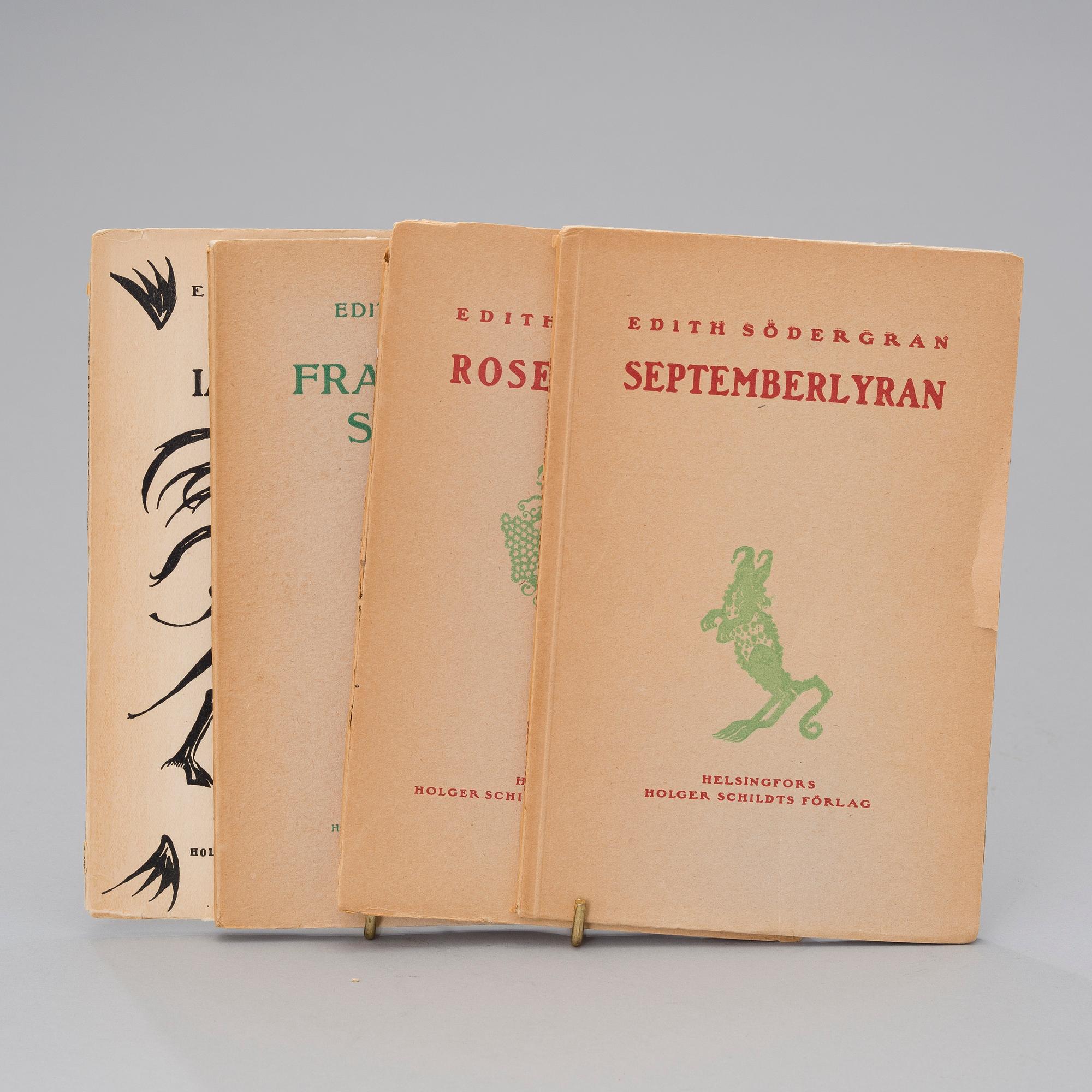 EDITH SÖDERGRAN, 4 volumes, first edition, Holger Schildts förlag, Helsinki.