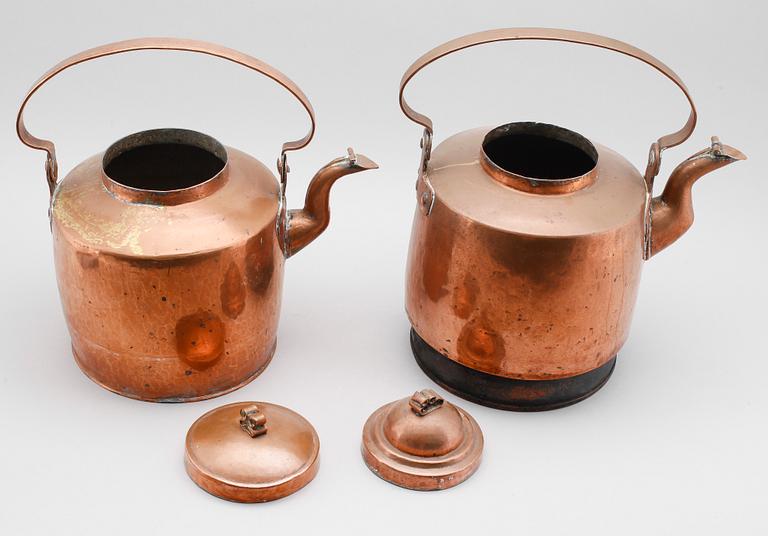 KANNOR, 2 st, koppar, 1800-tal.