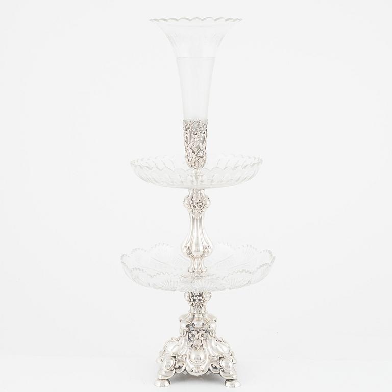Henniger & Co, a silver plate and cut glass centrepiece, Germany, circa 1900.