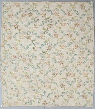 SILK BED COVER, quilted. Probably Swedish 18th century. 193 x 170 cm.