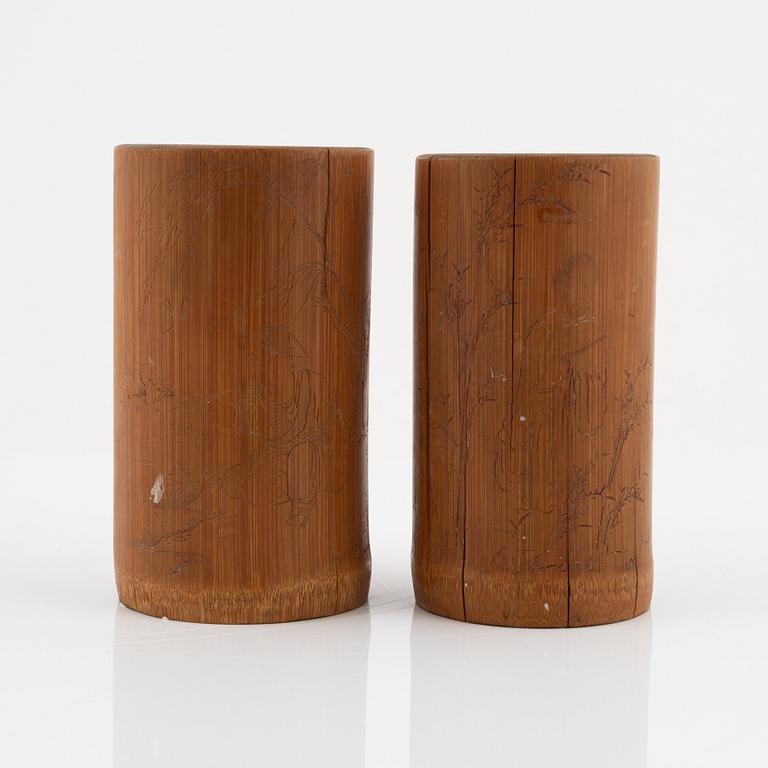 A set of two Japanese bamboo brush pots, 20th Century.