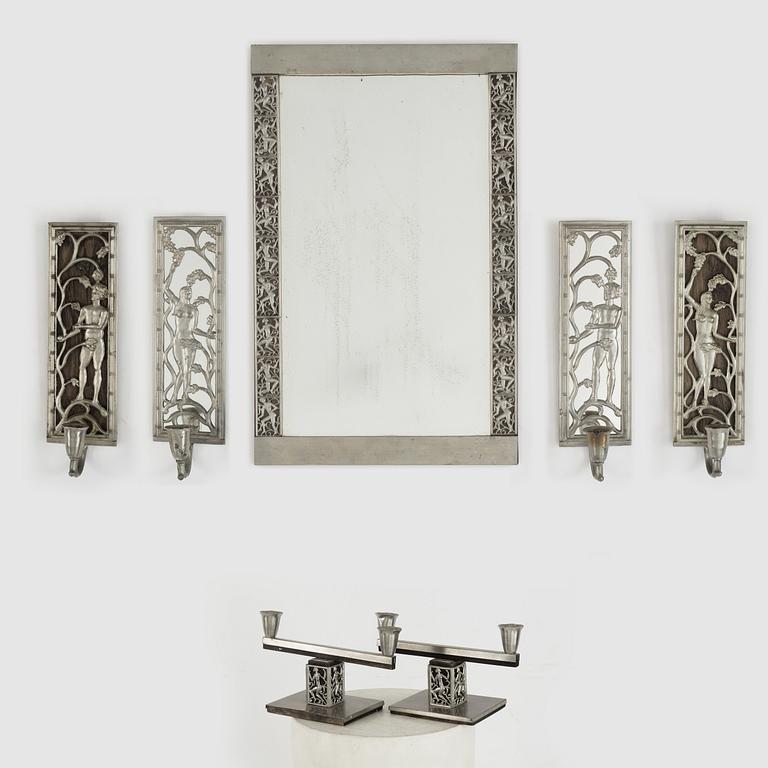 DAVID WRETLING, attributed to, 7 pewter items, mid 20th century.
