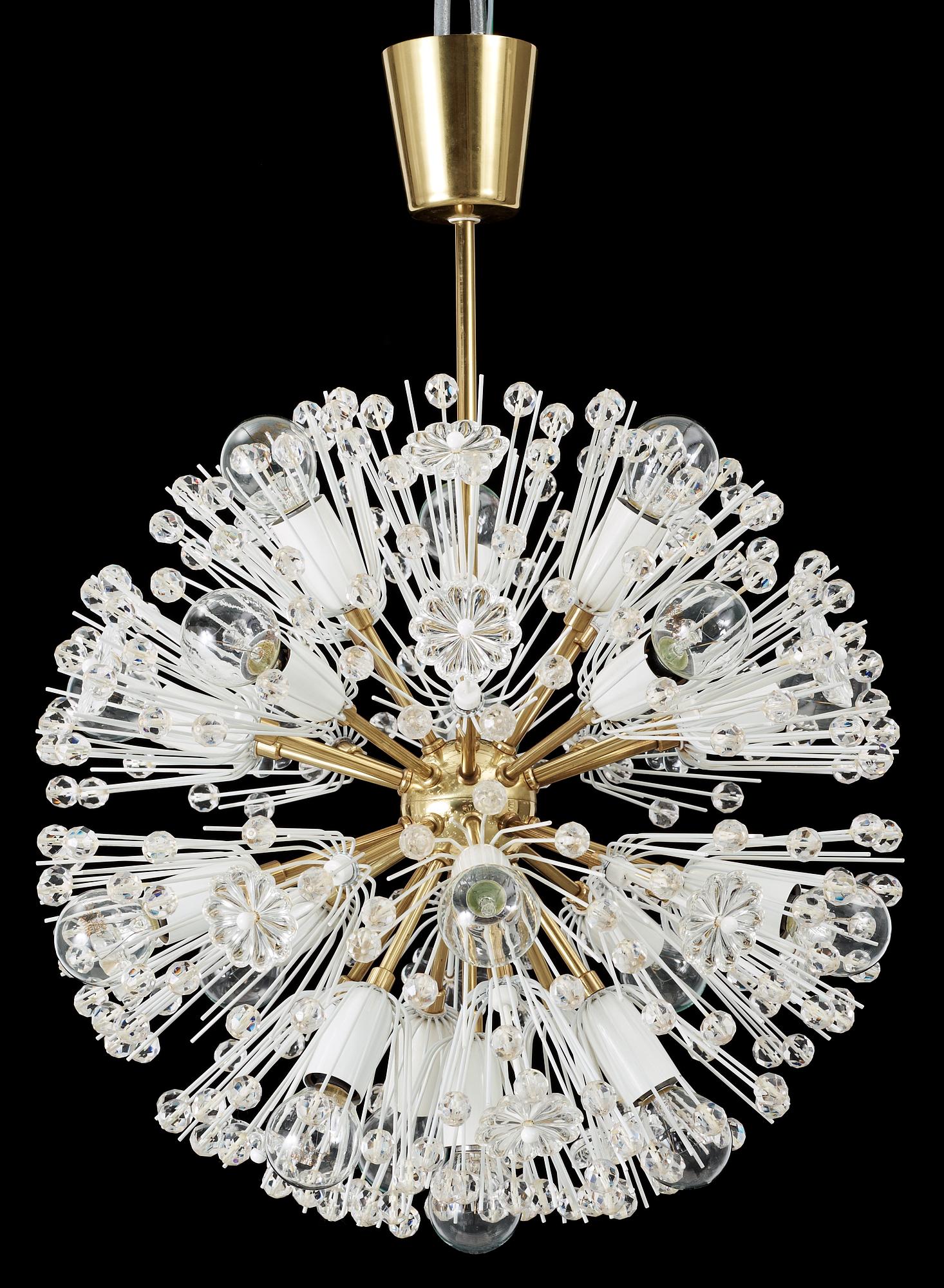 An Emil Stejnar brass crystal chandelier by Rupert Nikoll, Austria.