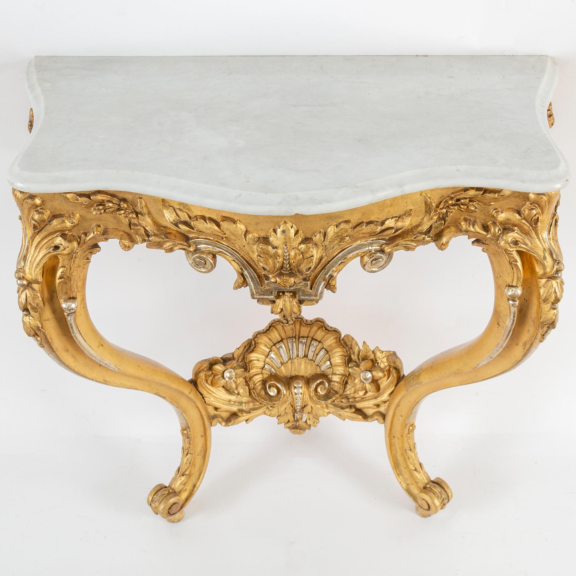 A late 19th century mirror and console table.