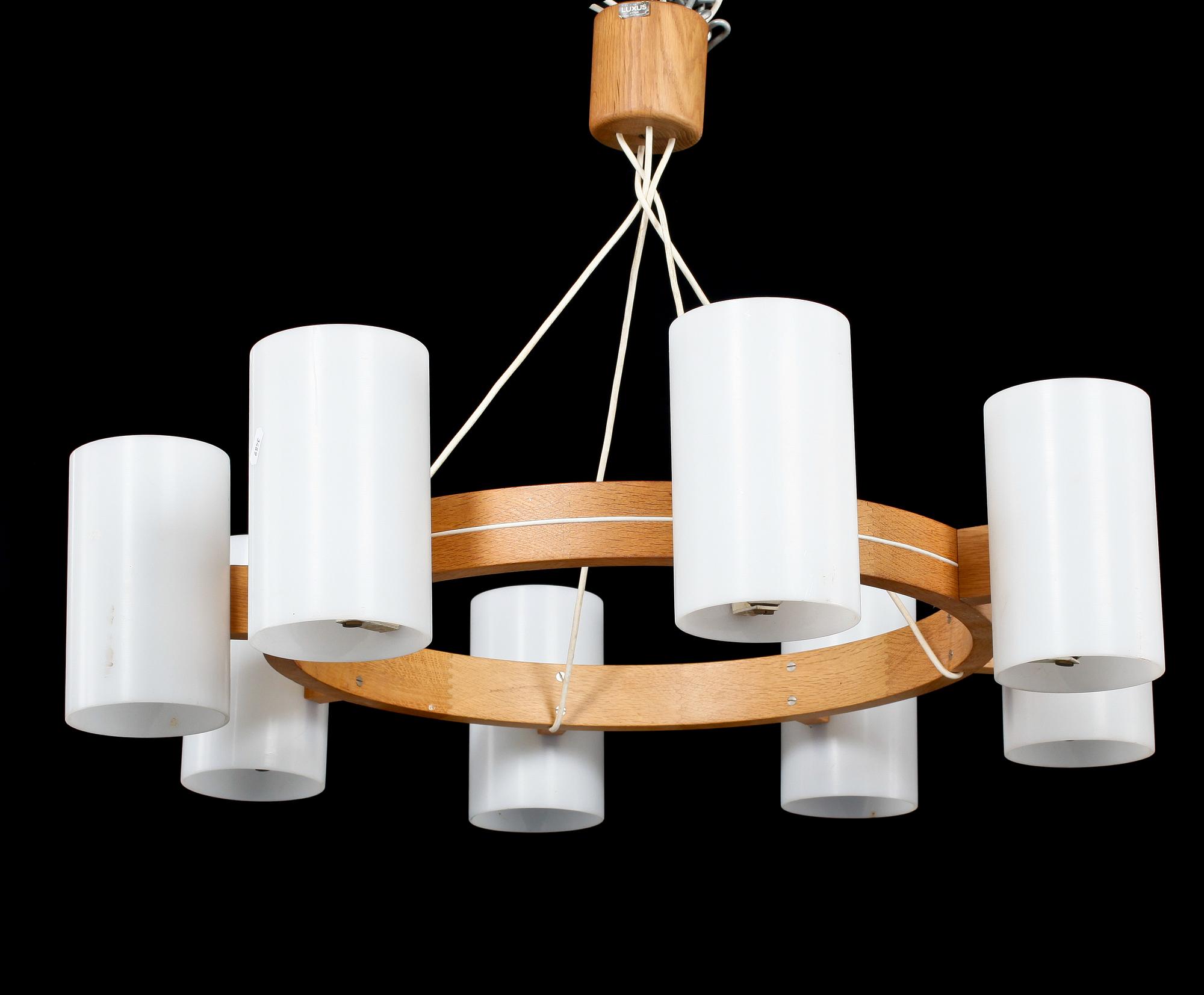 TAKLAMPA, "Taklampa 587/Cylinder Ringkrona", Uno & Östen Kristiansson, Luxus, 1900-talets andra hälft. Höjd 20 cm.