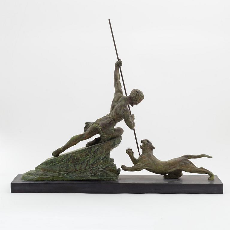 René André Varnier, 20th century. Sculpture. Signed. Patinated metall, stone base. Height 61 cm, length 85 cm.