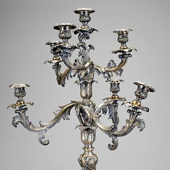 KANDELABER, silver, nyrokoko, Christian Hammer, Stockholm, 1853. Vikt ca 2422g.