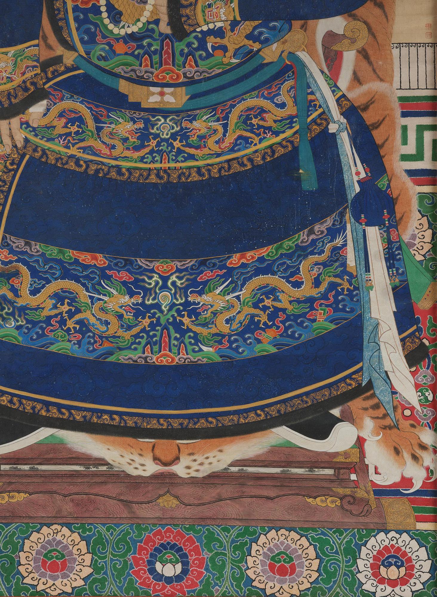 Förfadersporträtt, Qingdynastin, 1800-tal. Med signatur.