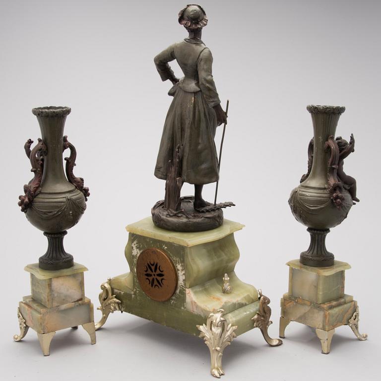 French mantel clock set, mantel clock marked Horlogerie Paris 7742, late 19th century.