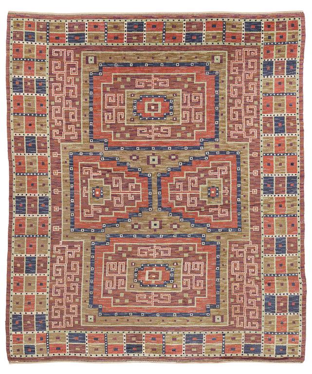 Märta Måås-Fjetterström, a carpet, 'Storkorset' ('Åhléns matta'), knotted pile, c. 380 x 323 cm, signed MMF.