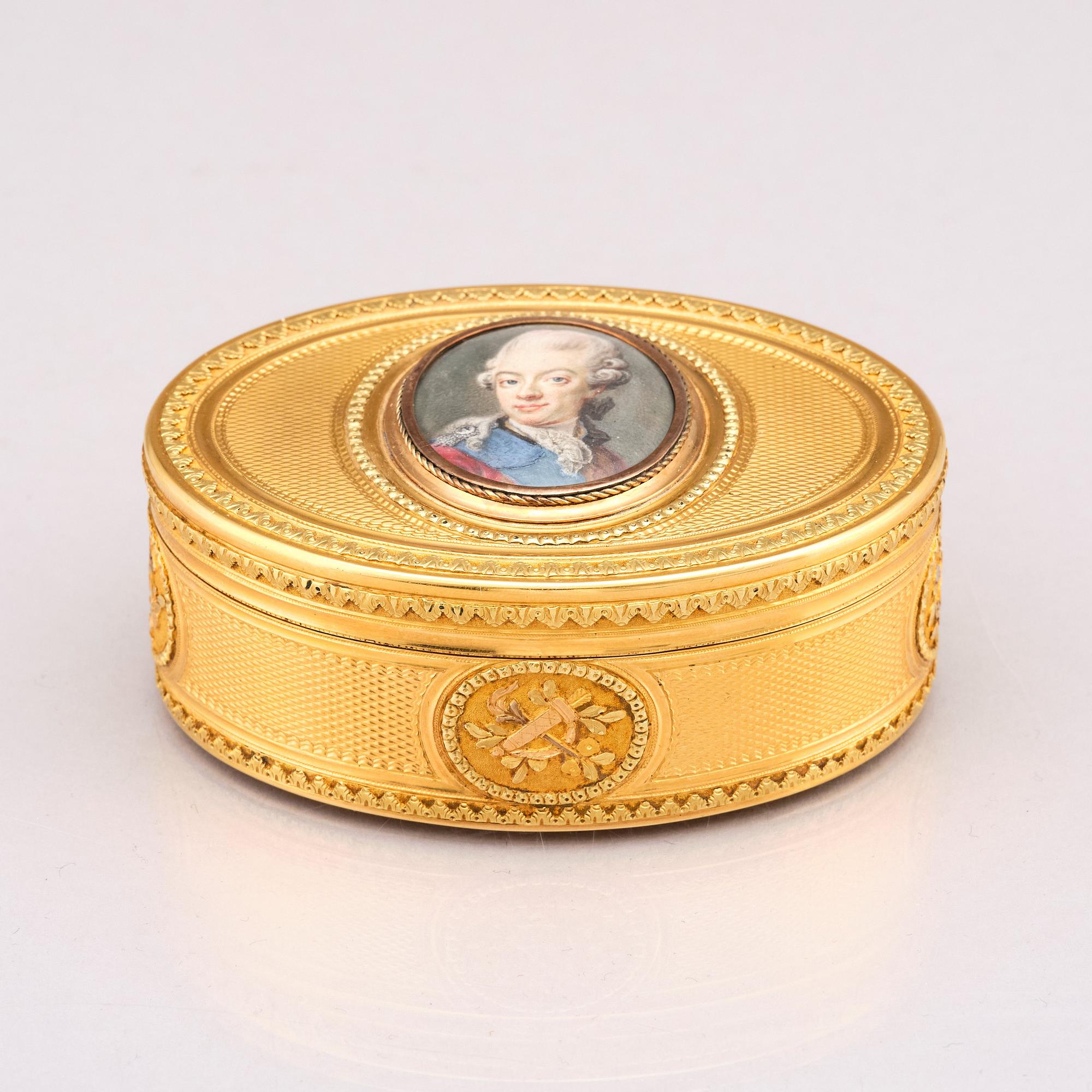 A Royal presentation gold box by Matthieu Philippe, Paris 1776-77, miniature of Gustaf III by Johan Georg Henrichsen.