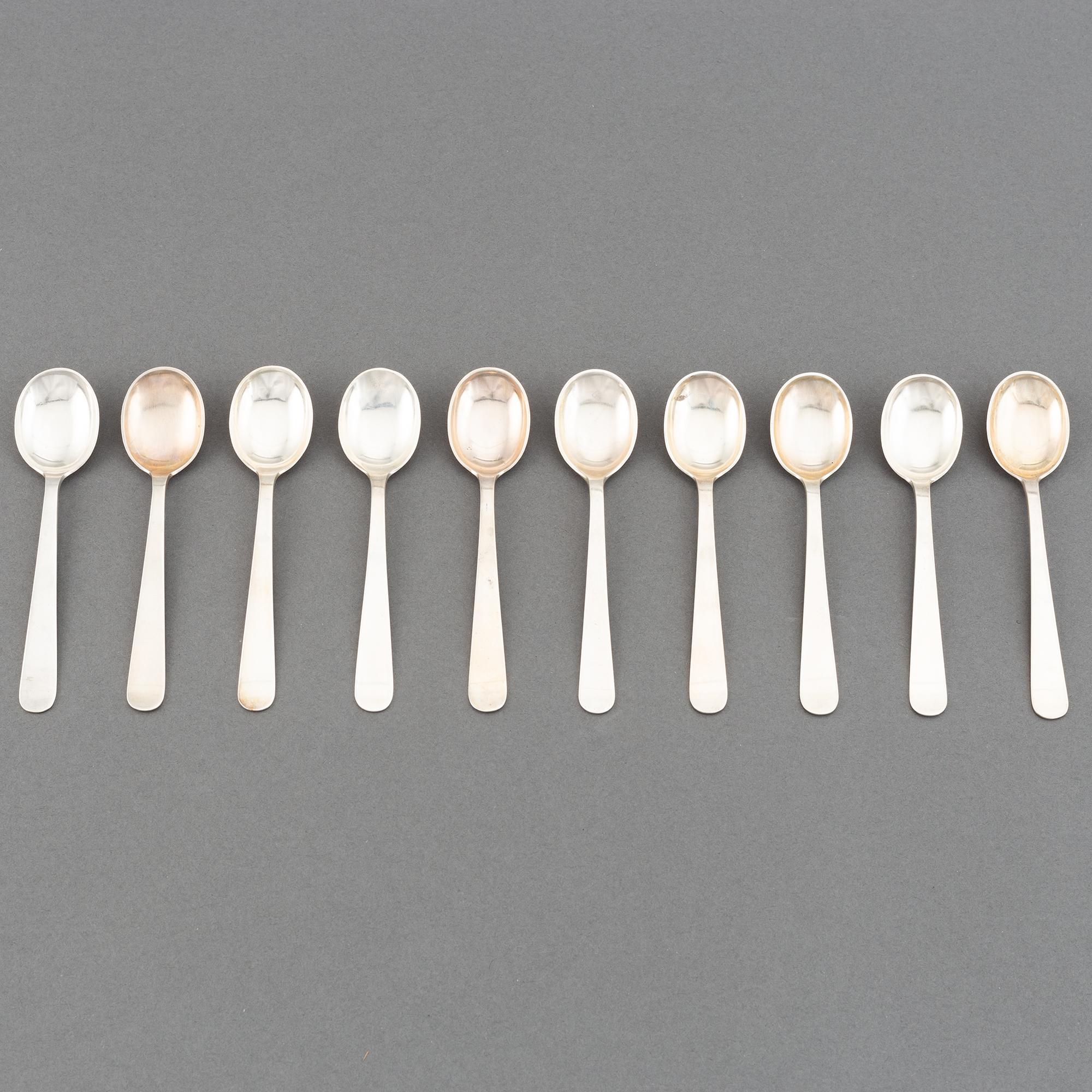 Wiwen Nilsson, a set of 10 silver coffee spoons, Lund, Sweden 1952-64.