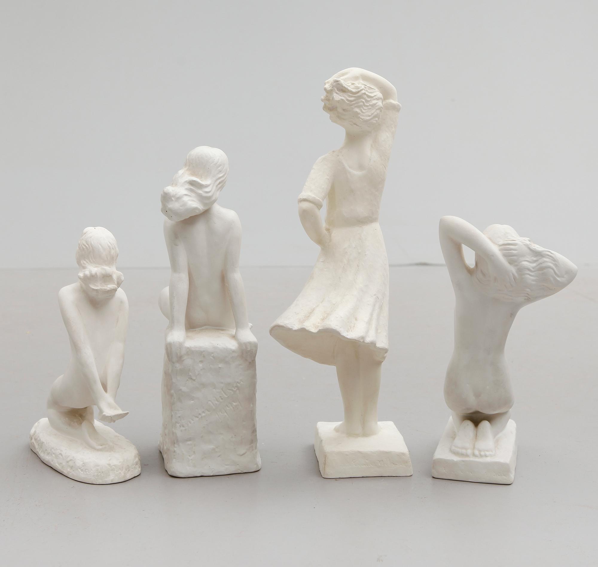 CARIN NILSON, skulpturer, 4 st, gips, signerade, 1940-tal.