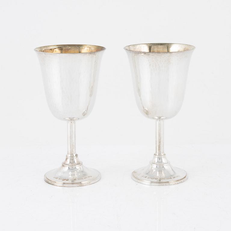 Eight parcel-gilt silver wine goblets, Ingemar eklunds Silversmide, Stockholm, Sweden, 1998.
