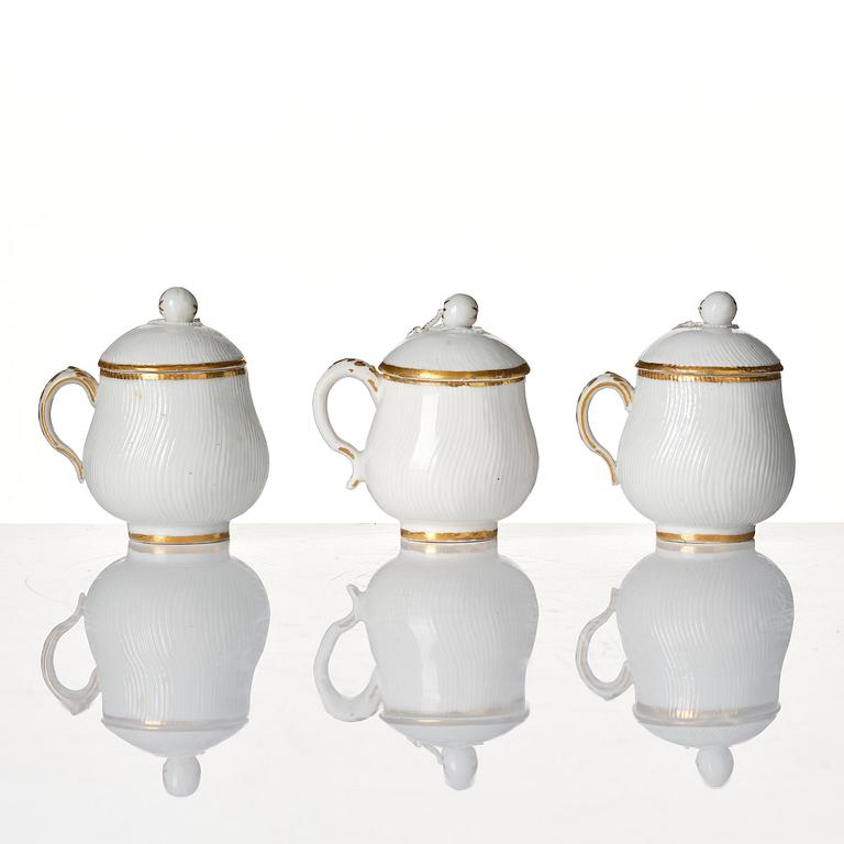 A set of six Swedish Marieberg soft paste custard cups with covers, 18th century.