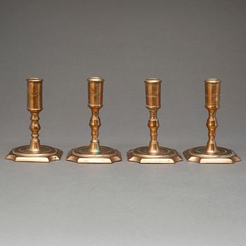 LJUSSTAKAR, fyra stycken, mässing, senbarockstil, ca år 1900.