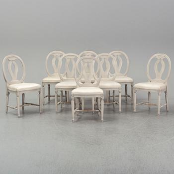 Eight Gustavian style chairs, second half of the 20th Century.